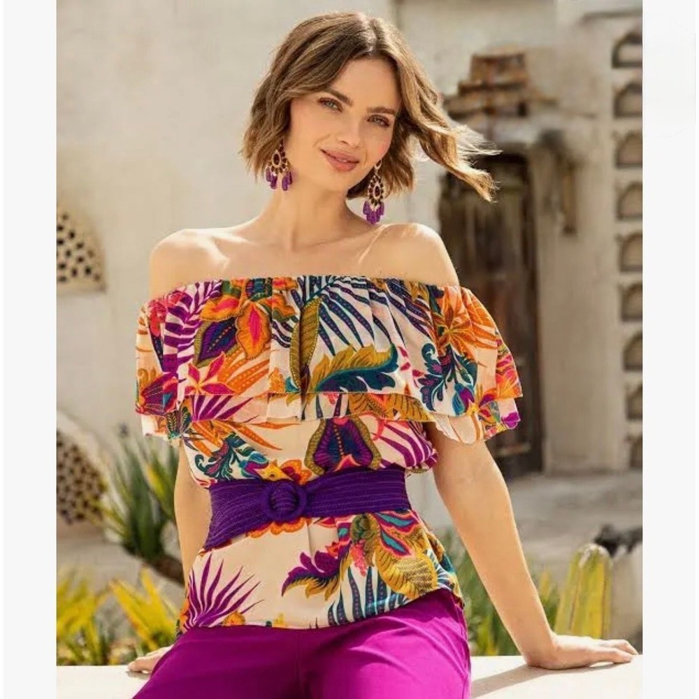 033 New NWT Trina Turk Agua Caliente 2 Top Multi Color Medium MSRP $248
